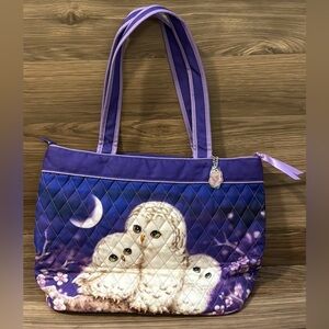 Bradford Exchange Owl Always Love You Kayomi Harai Quilted Purple Zip Tote NWOT